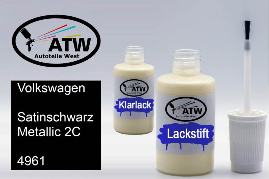 Volkswagen, Satinschwarz Metallic 2C, 4961: 20ml Lackstift + 20ml Klarlack - Set, von ATW Autoteile West.